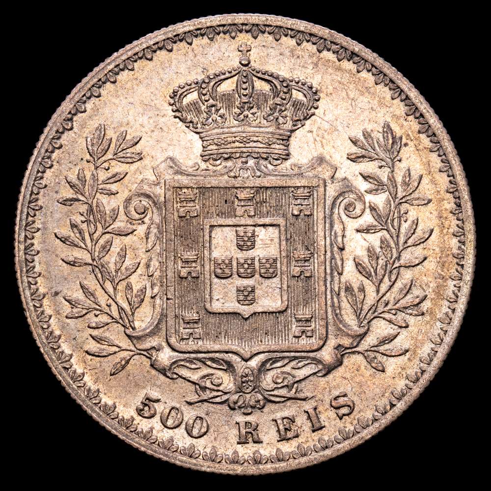 Portugal – Carlos I. 500 Reis. (12,65 g.). 1892/1. KM-535. EBC-. Escasa!