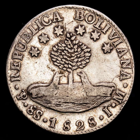 República de Bolivia. 8 Soles. (26,87 g.). Potosí. 1828. Ensayador I·M. KM-97. MBC+.