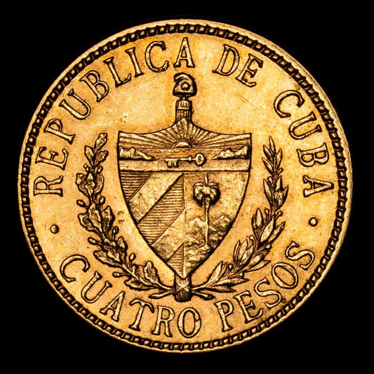 República de Cuba. 4 Pesos. (6,71 g.). Cuba. 1916. KM-19. XF. Gran parte de brillo original. Escasa !!!