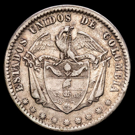Colombia. 1 Peso. (24,94 g.). Bogotá. 1864. KM-139,1. VF+. Escasa