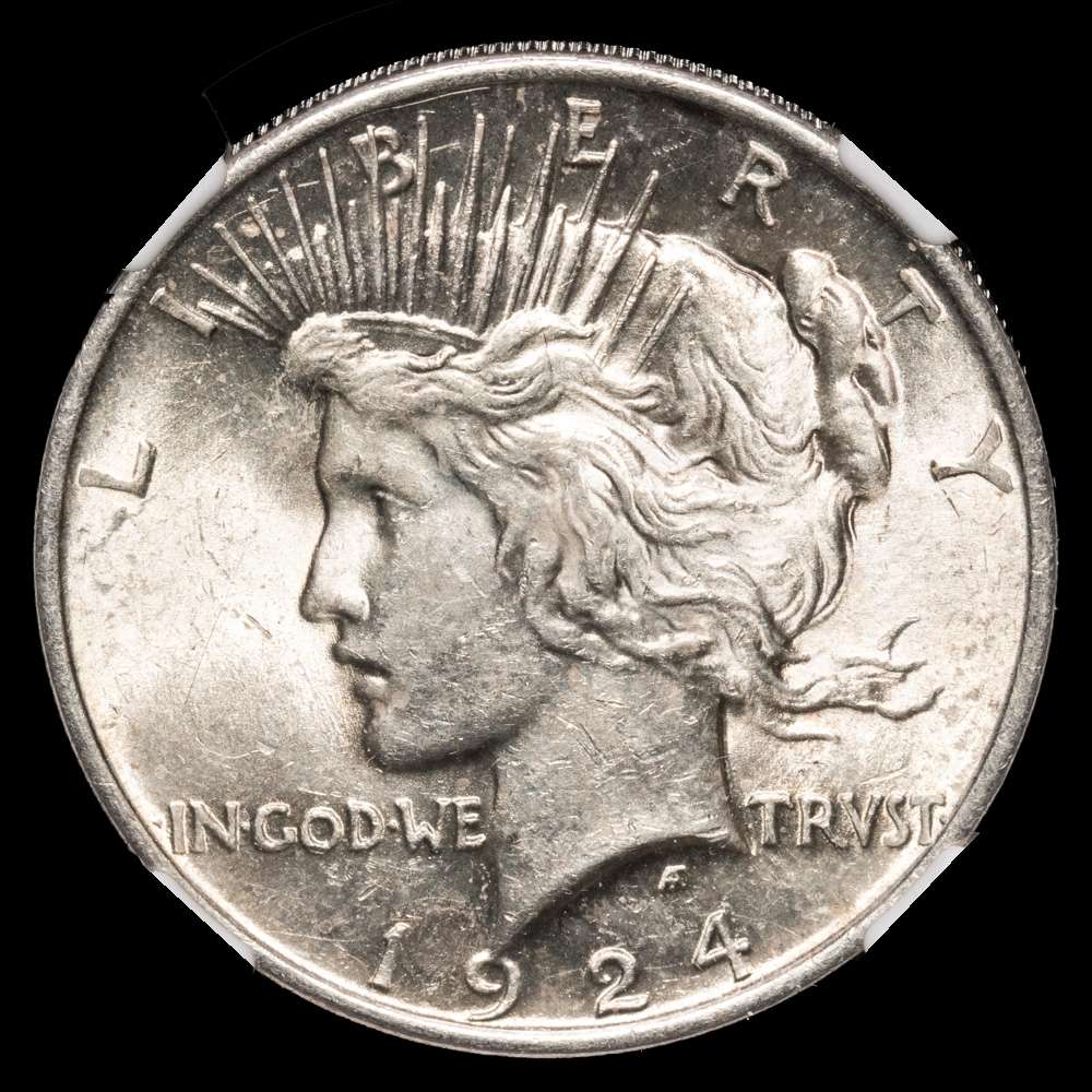 Estados Unidos. 1 Dollar. 1924.”Peace Dollar” . Philadelphia Mint. KM# 150, N# 5580;Encapsulado por NGC AU58.