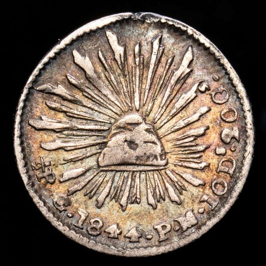 México. 1/2 Real. (1,67 g.). Guanajuato. 1844. P·M. KM-370,7. MBC. Bello color