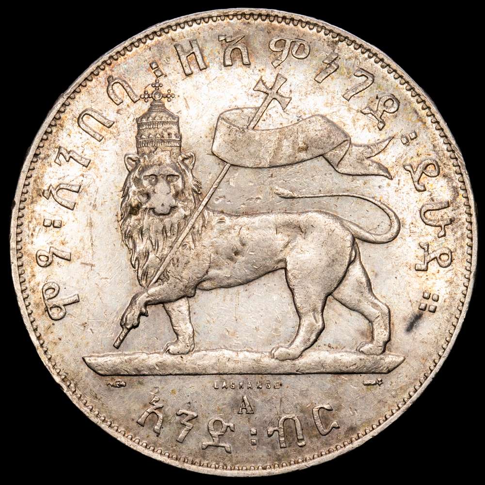 Etiopía – Menelik II. Birr. (28,04 g.). Etiopía. 1887. KM-5. VF+. Escasa
