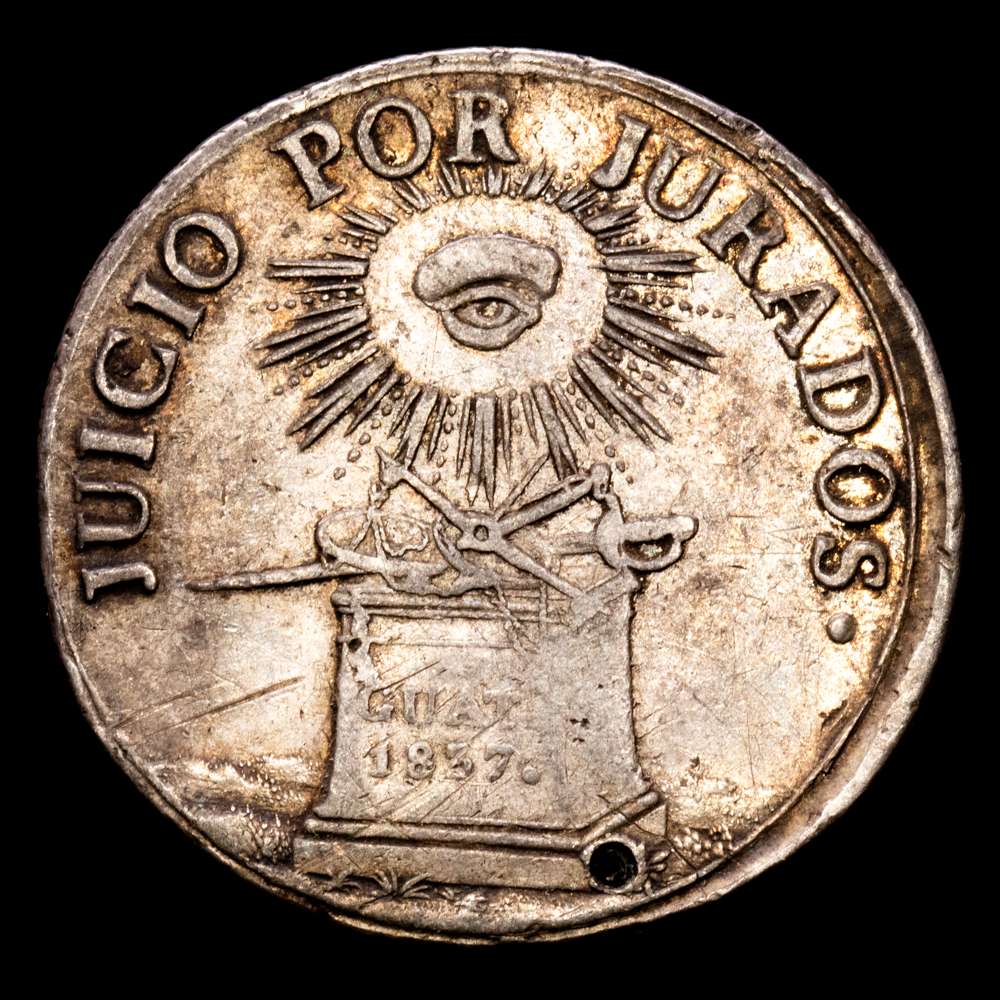 República centroamericana de Guatemala. 2 Reales. (6,7 g.). 1837. (MBC+). Perforación a la 1