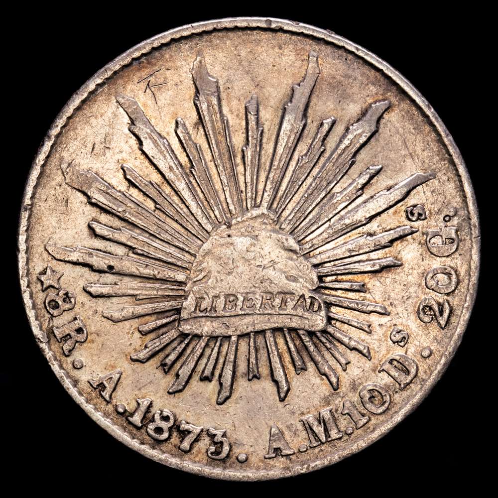 República de México. 8 Reales. ( 26,93 g.). Alamos. 1873. KNA377. Alamamos mint . Escasa . MBC+