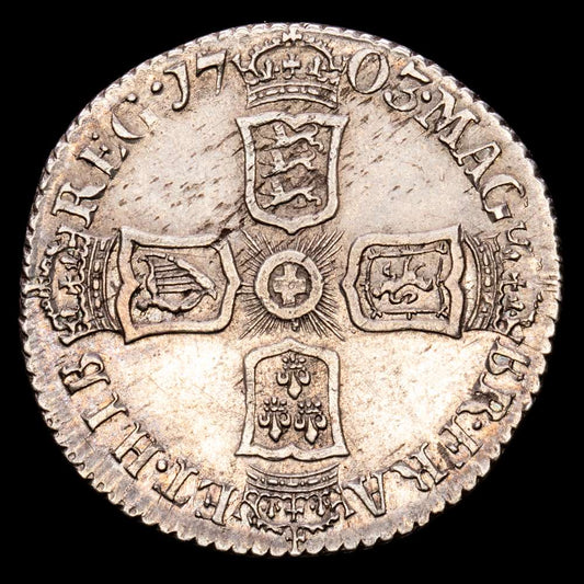 Gran Bretaña – Ana. 6 Pence. (3,05 g.). Vigo. 1703. KM-561.1. EBC. Buen tono.