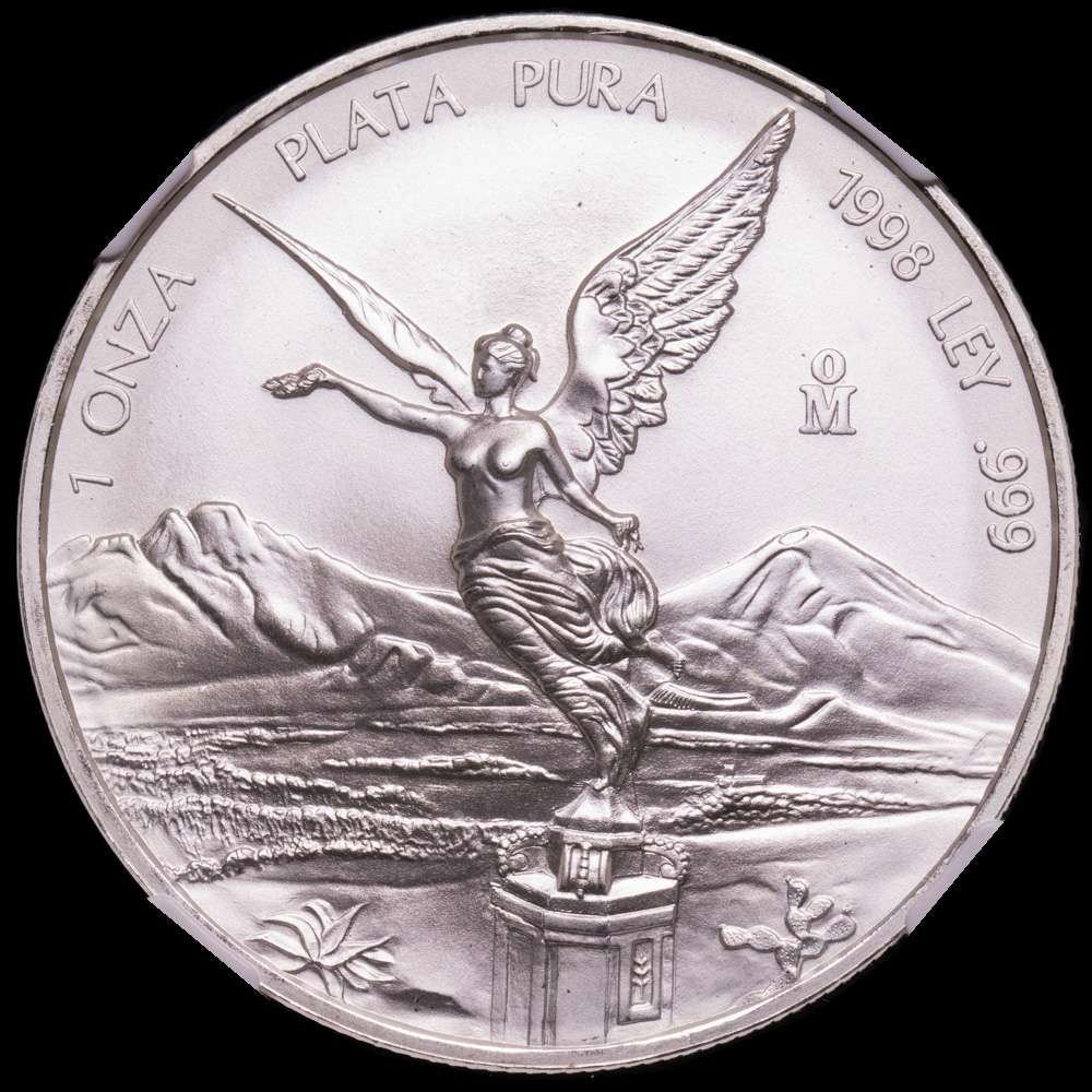 Moneda de plata “Libertad” de México Estados Unidos Onza 1998-Mo MS68 NGC, ceca de la Ciudad de México, KM613. Tirada: 67 000.