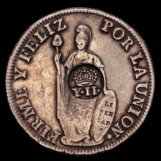 República de Perú. 8 Reales. (26,53 g.). Lima. 1832. Ensayador M·M. KM-142.3. VF+. Resello de Filipinas – Y II